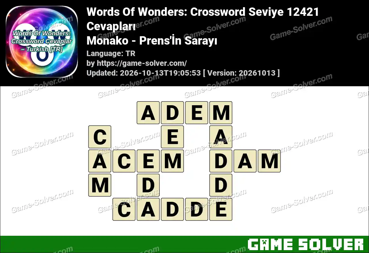 Words Of Wonders: Crossword Seviye 12421 Cevapları – Monako – Prens’İn Sarayı